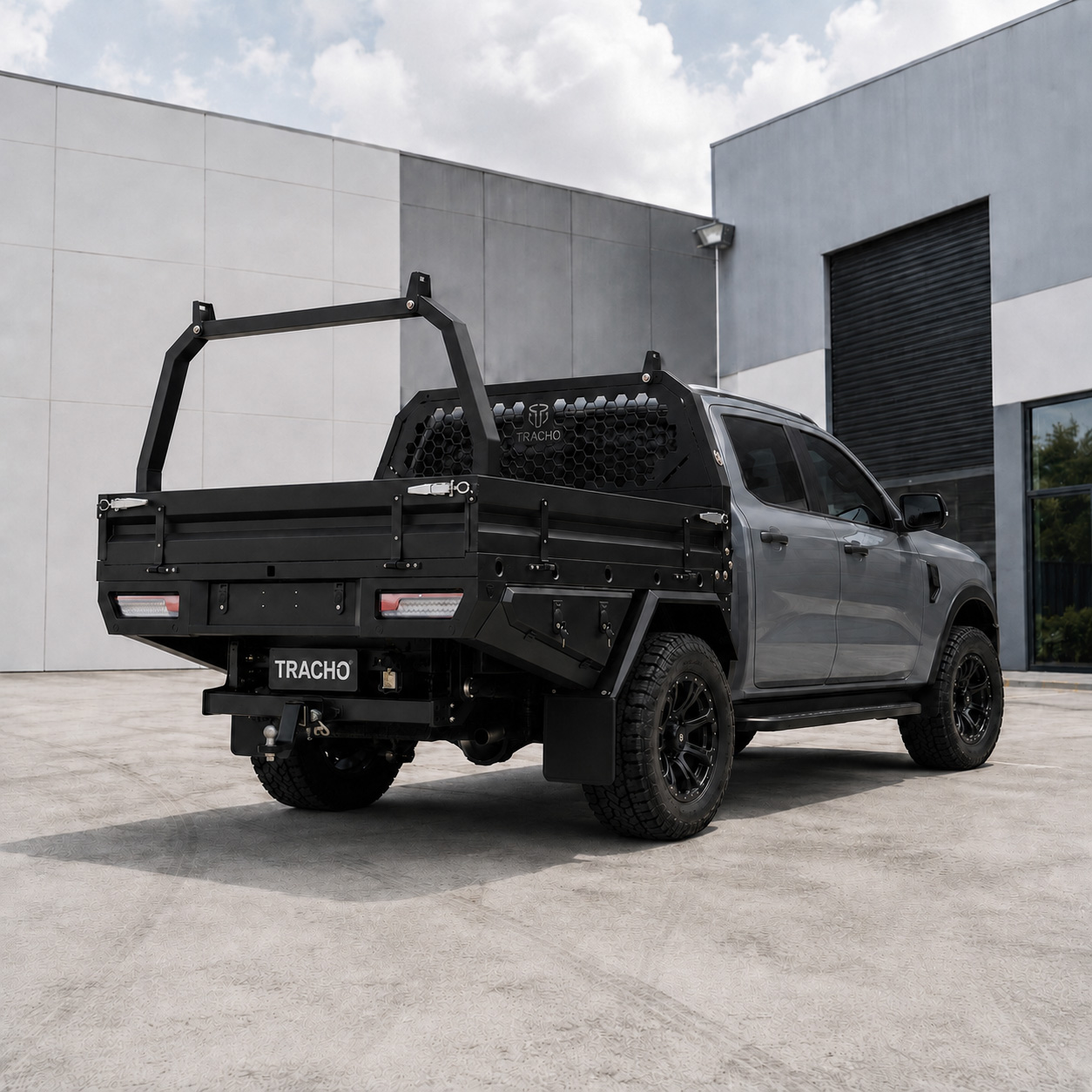 Black Aluminium Dual Cab Ute Tray with 850mm Headboard & Trundle Drawer